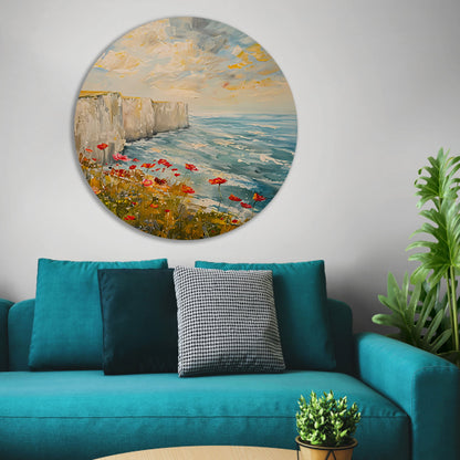 Witte kliffen en bloemen aan zee forex muurcirkel