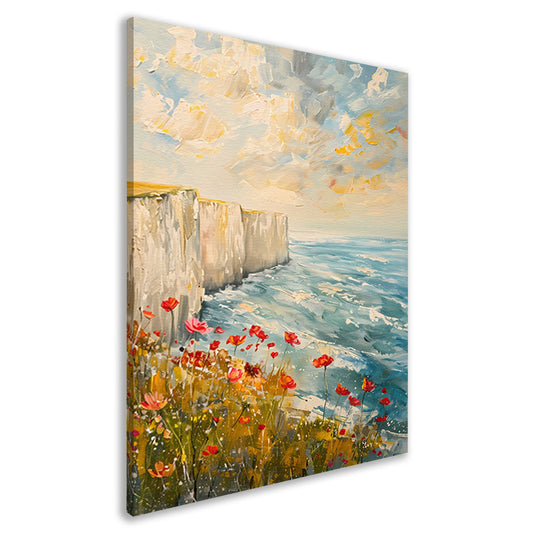 Witte kliffen en bloemen aan zee canvas