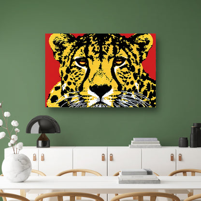 Prachtig popart schilderij van een cheeta canvas met baklijst