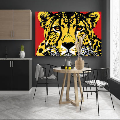Prachtig popart schilderij van een cheeta canvas met baklijst
