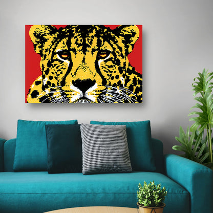 Prachtig popart schilderij van een cheeta canvas met baklijst
