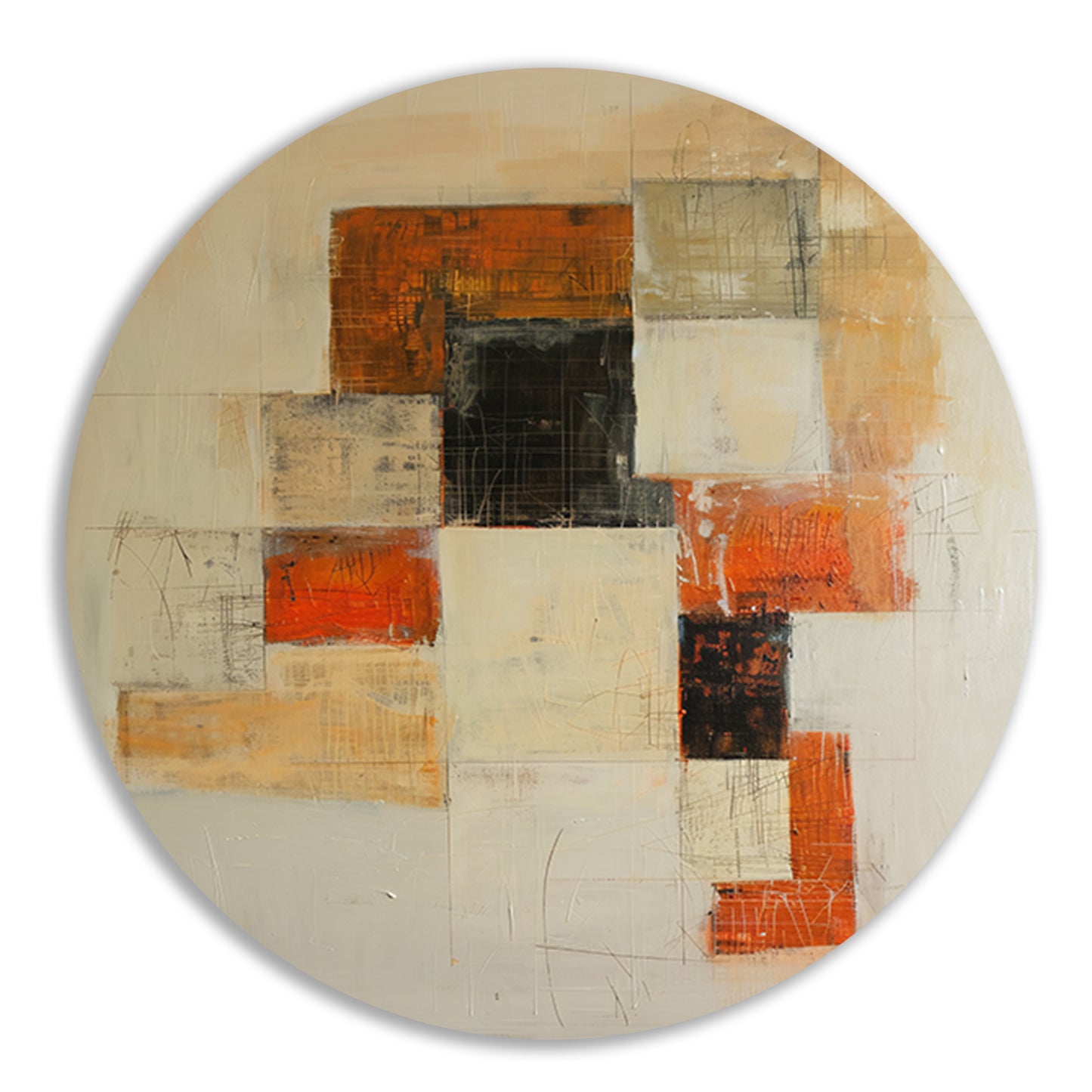 Abstract geometrisch schilderij met dynamische lijnen aluminium muurcirkel