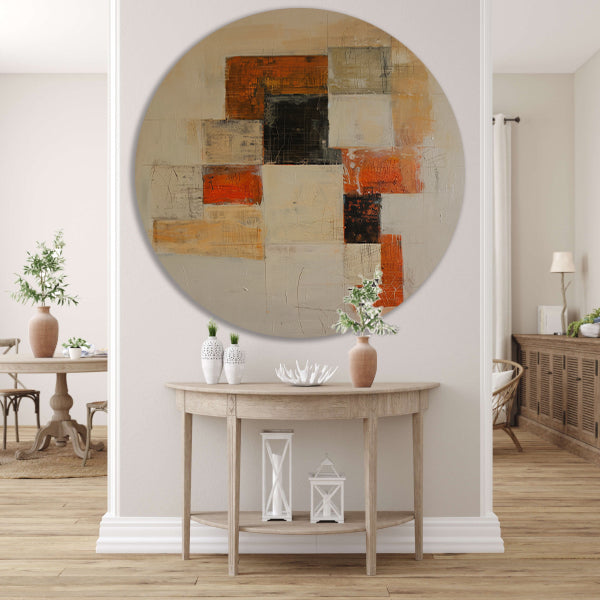 Abstract geometrisch schilderij met dynamische lijnen aluminium muurcirkel