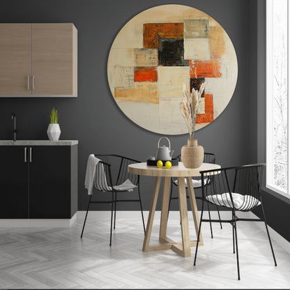 Abstract geometrisch schilderij met dynamische lijnen aluminium muurcirkel