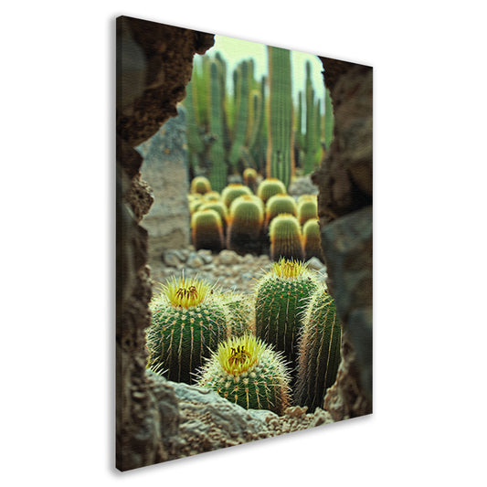 Cactussen in bloei achter rotsformatie canvas