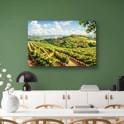 Zonlicht dansend over groene wijngaarden acrylglas
