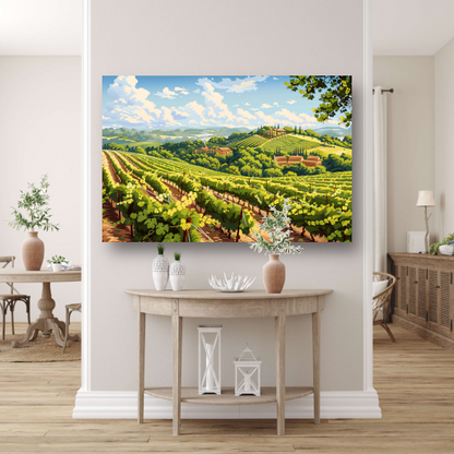 Zonlicht dansend over groene wijngaarden acrylglas