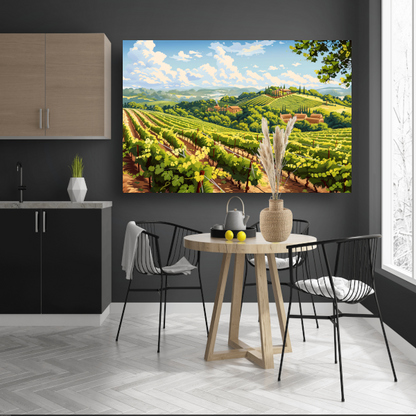 Zonlicht dansend over groene wijngaarden acrylglas