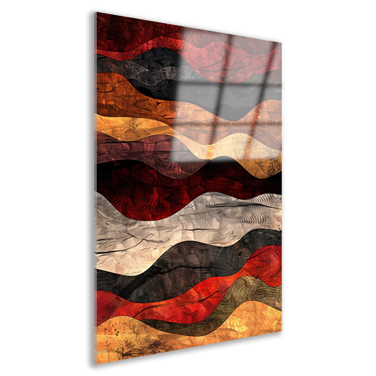 Dynamisch abstract kunstwerk met warme kleuren acrylglas