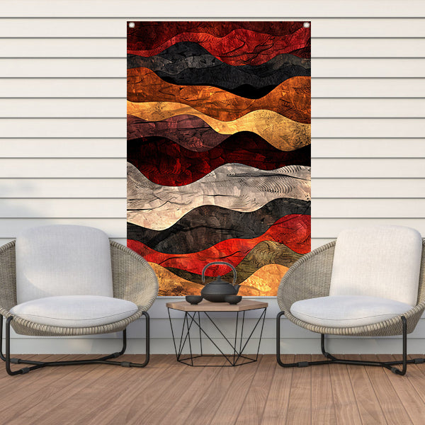 Dynamisch abstract kunstwerk met warme kleuren tuinposter