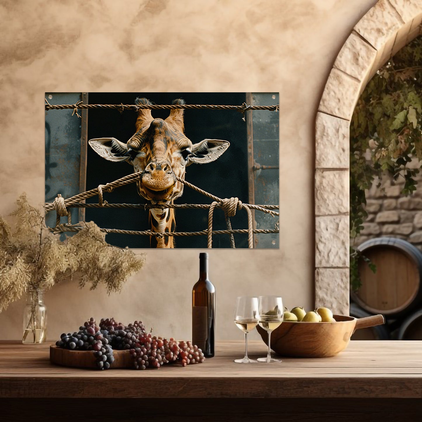 Nieuwsgierige Giraffe tuinposter
