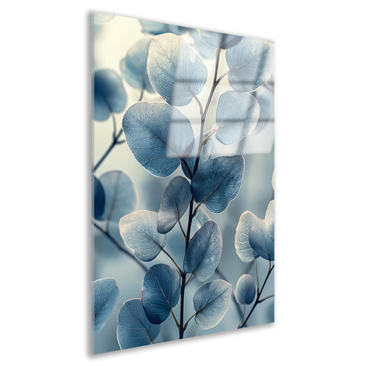 Subtiele blauwe bladeren met gedetailleerde aderstructuur acrylglas