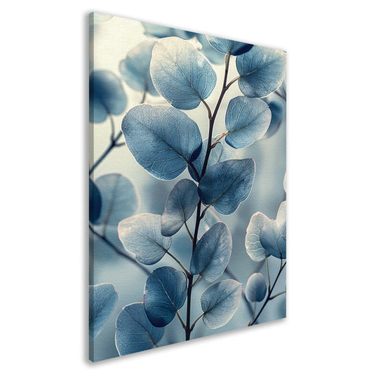 Subtiele blauwe bladeren met gedetailleerde aderstructuur canvas