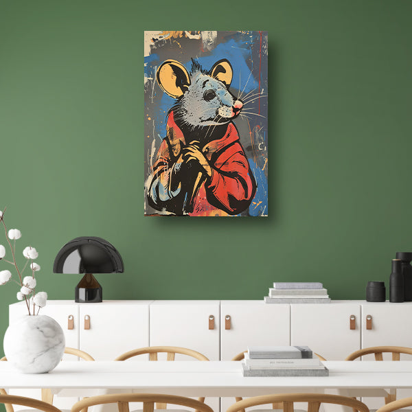 Muis met Rode Jas in Street Art Stijl canvas