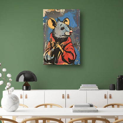 Muis met Rode Jas in Street Art Stijl canvas