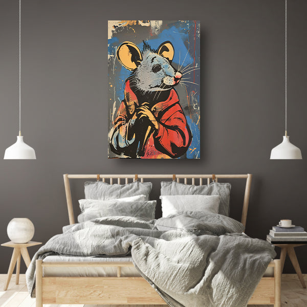 Muis met Rode Jas in Street Art Stijl canvas