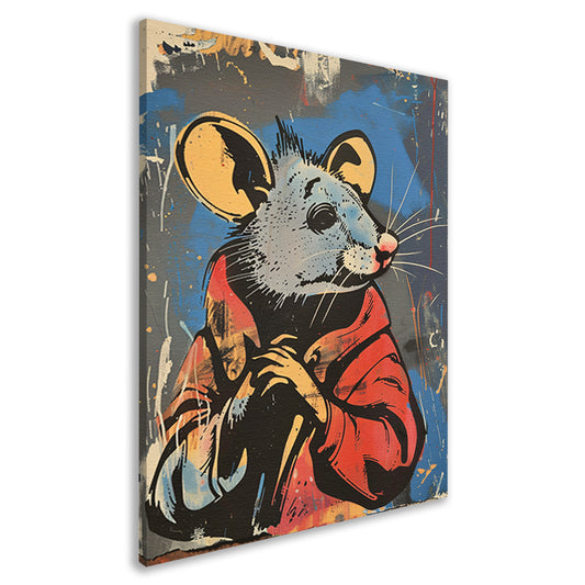 Muis met Rode Jas in Street Art Stijl canvas