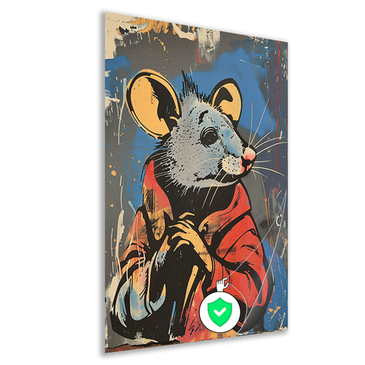 Muis met Rode Jas in Street Art Stijl poster