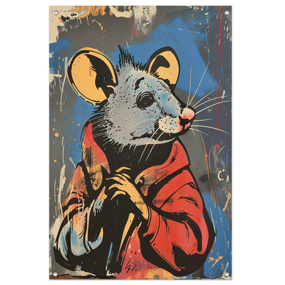 Muis met Rode Jas in Street Art Stijl tuinposter