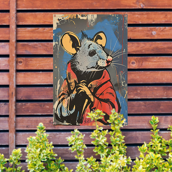 Muis met Rode Jas in Street Art Stijl tuinposter