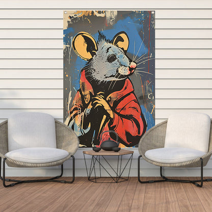 Muis met Rode Jas in Street Art Stijl tuinposter