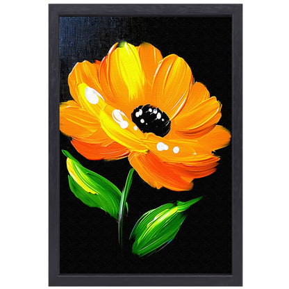 Schilderij van oranje bloem met bladeren canvas met baklijst