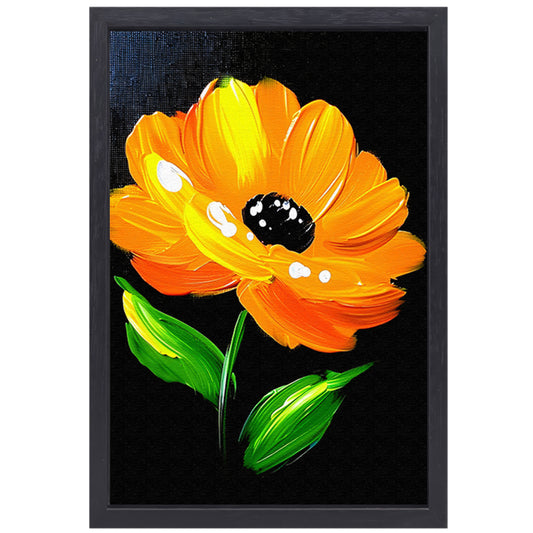 Schilderij van oranje bloem met bladeren canvas met baklijst