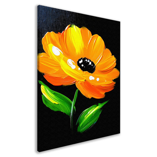 Schilderij van oranje bloem met bladeren canvas