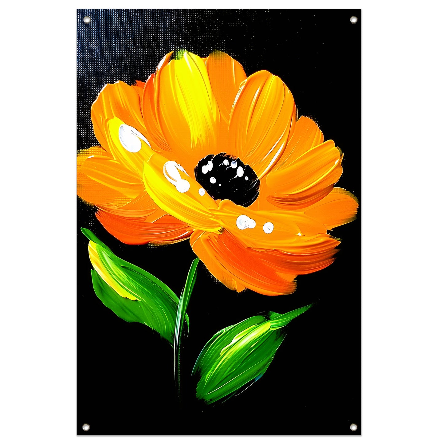 Schilderij van oranje bloem met bladeren tuinposter