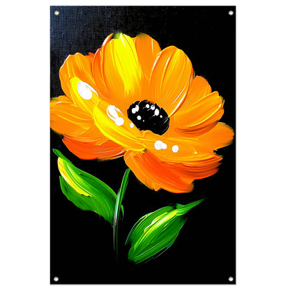 Schilderij van oranje bloem met bladeren tuinposter