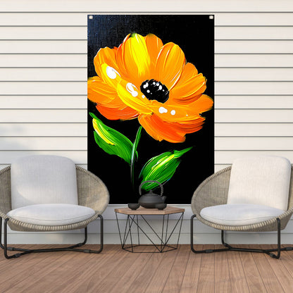 Schilderij van oranje bloem met bladeren tuinposter
