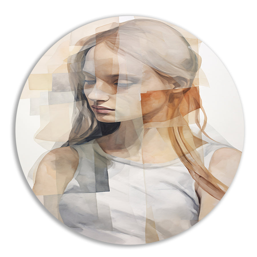 Gefragmenteerd Portret in Monochrome Tinten aluminium muurcirkel