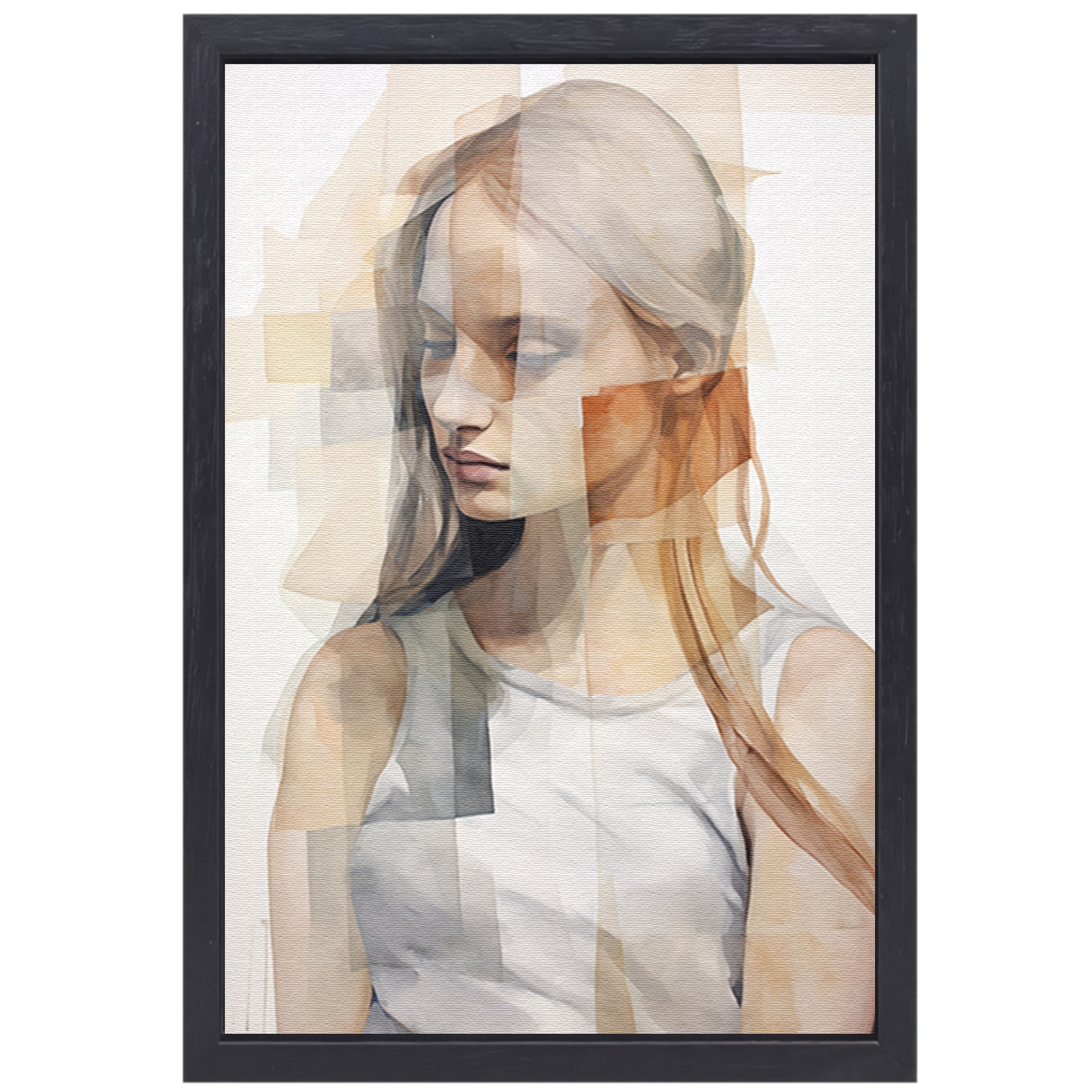 Gefragmenteerd Portret in Monochrome Tinten canvas met baklijst