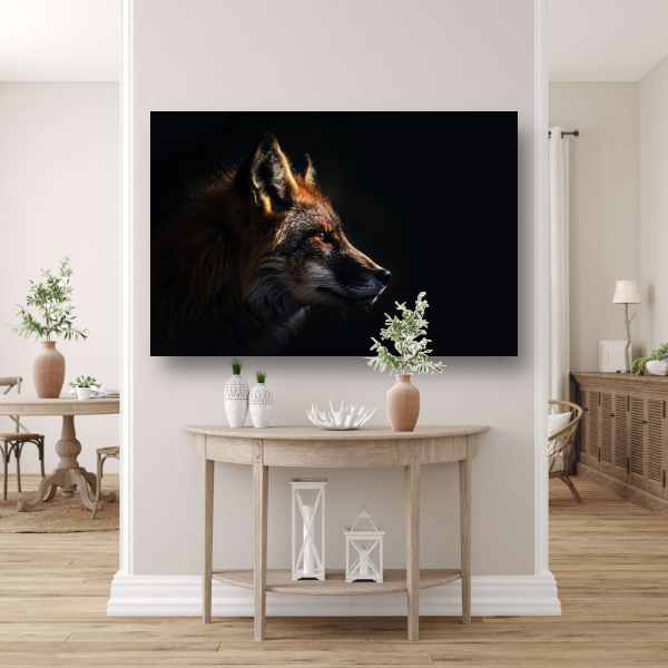 Scherp contrast van vos in avondschemer canvas