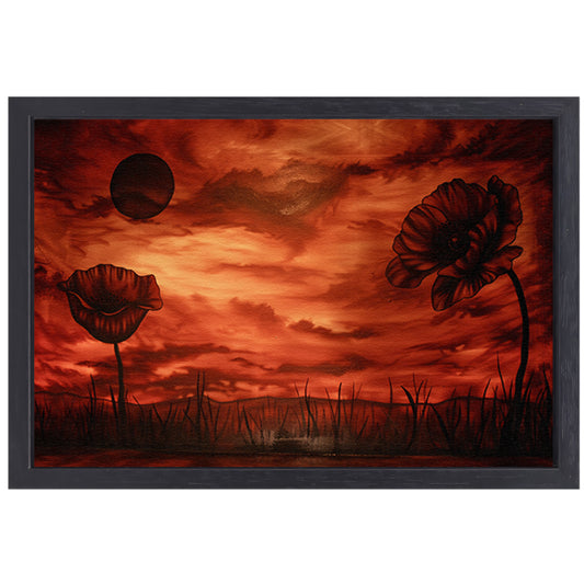 Spoorweg naar vurige zonsondergang canvas met baklijst