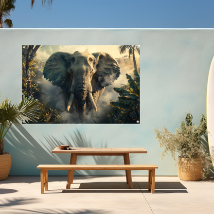 Majestueuze olifant in mistige ochtend tuinposter