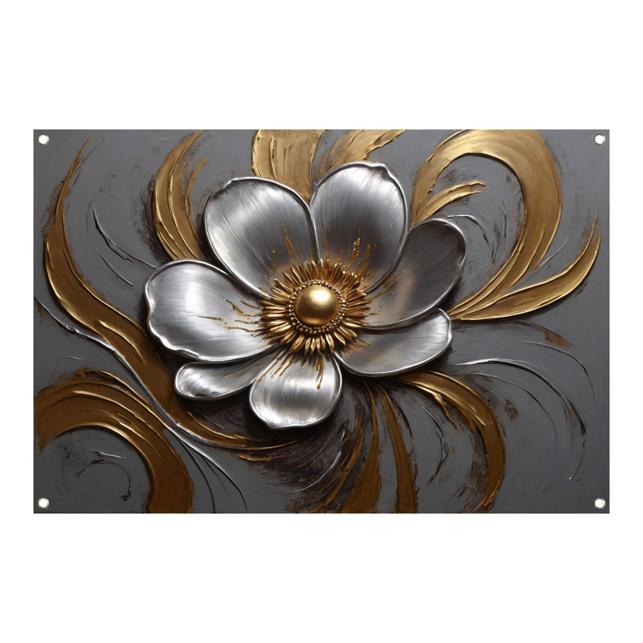 Gouden en Zilveren Bloem in Relief tuinposter