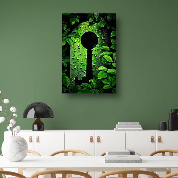 Digitale Sleutel omringt door Groene Planten acrylglas