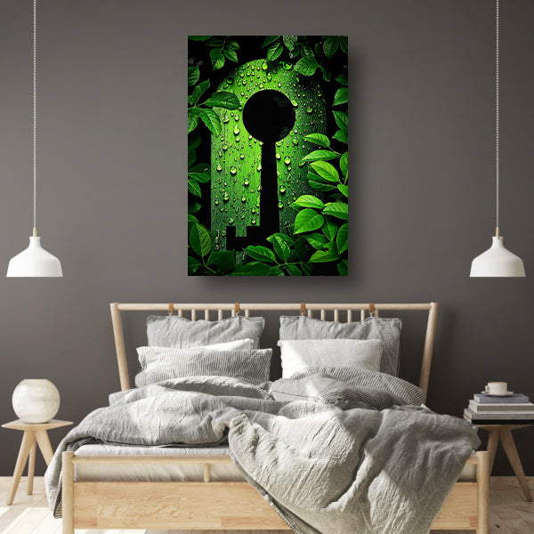 Digitale Sleutel omringt door Groene Planten acrylglas