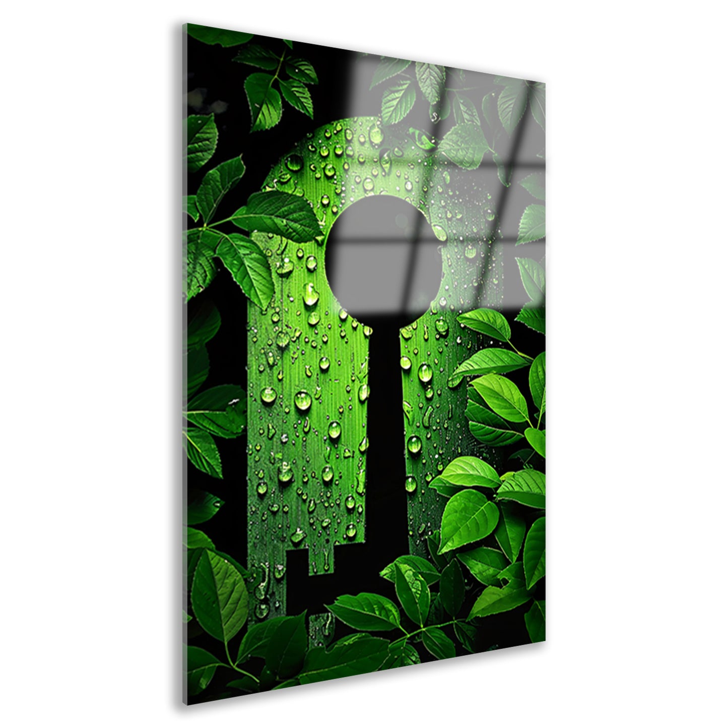 Digitale Sleutel omringt door Groene Planten acrylglas