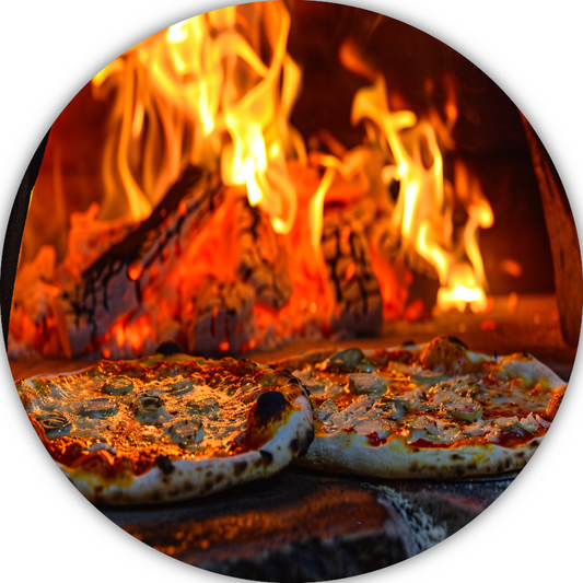 Minimalistische pizza in de oven aluminium muurcirkel