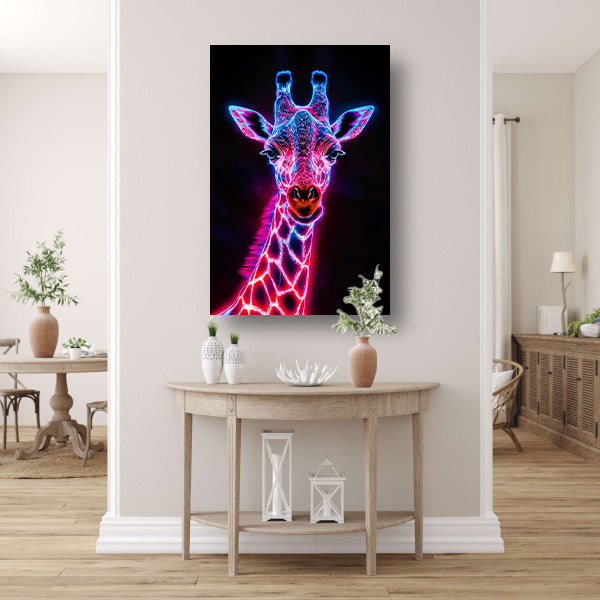 Futuristische giraffe in neonkleuren kunstwerk poster