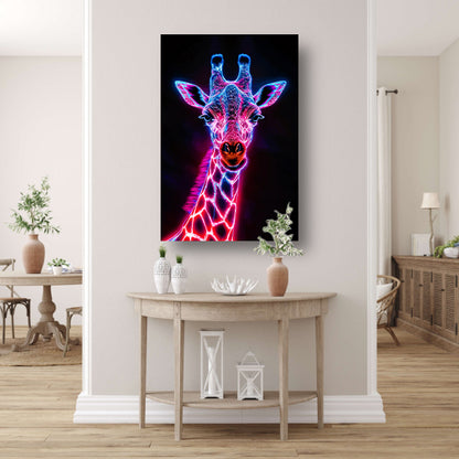 Futuristische giraffe in neonkleuren kunstwerk poster