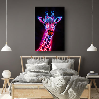 Futuristische giraffe in neonkleuren kunstwerk poster