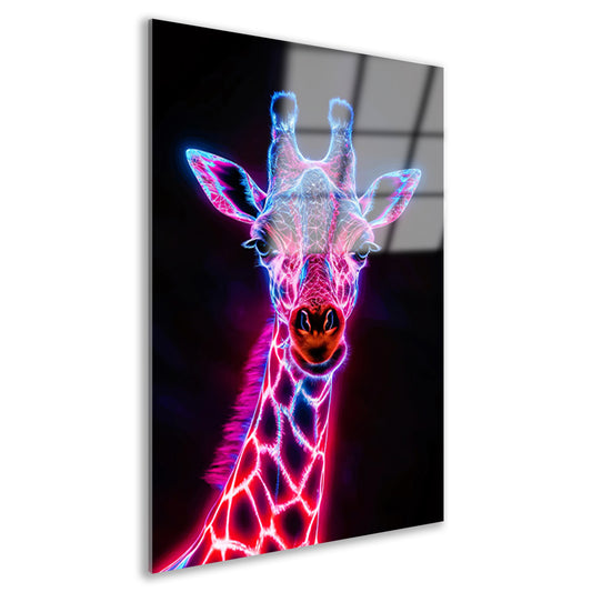 Futuristische giraffe in neonkleuren kunstwerk acrylglas