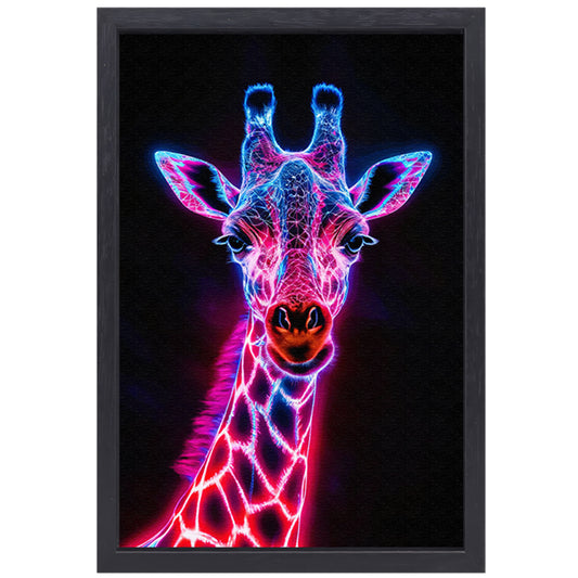 Futuristische giraffe in neonkleuren kunstwerk canvas met baklijst