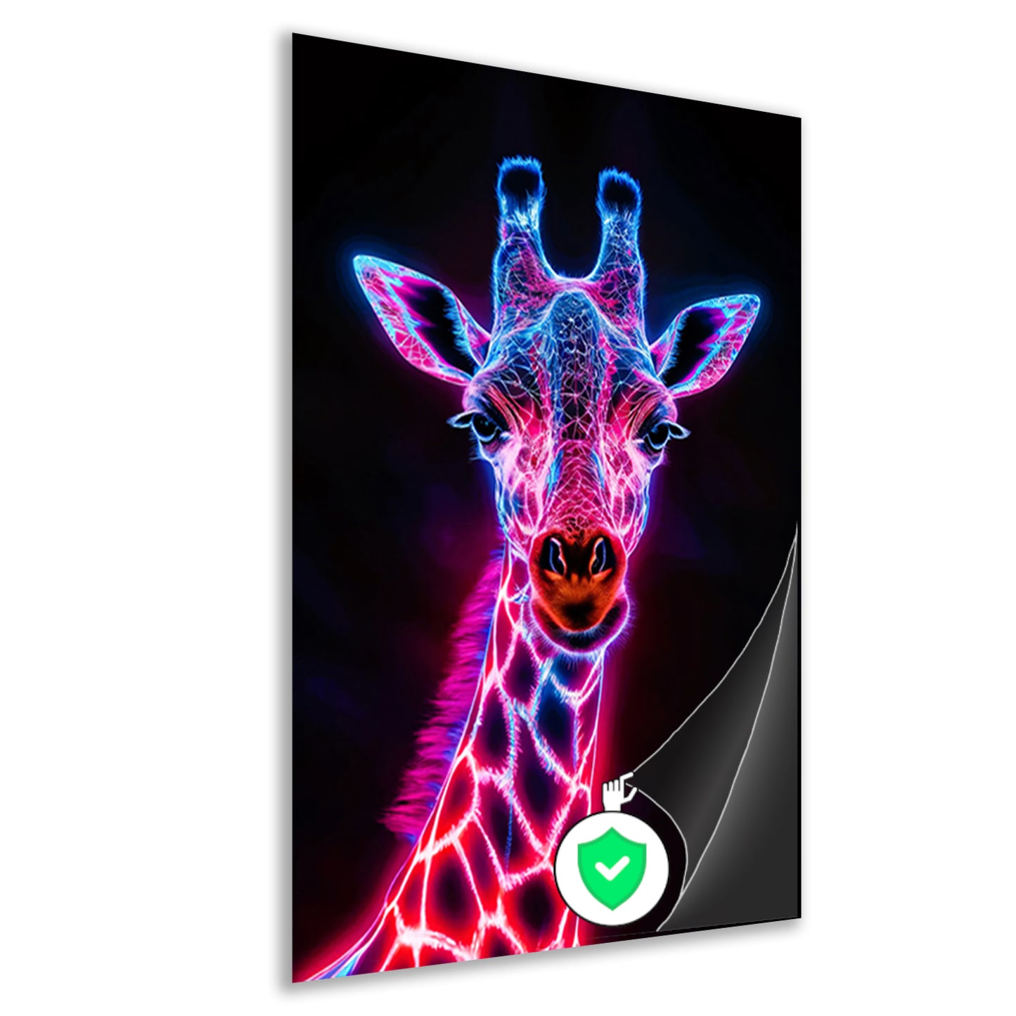 Futuristische giraffe in neonkleuren kunstwerk poster