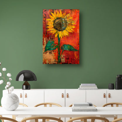 Abstracte zonnebloem schilderij met levendige kleuren canvas