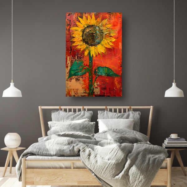 Abstracte zonnebloem schilderij met levendige kleuren canvas