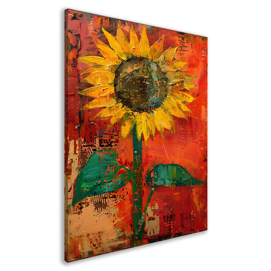 Abstracte zonnebloem schilderij met levendige kleuren canvas